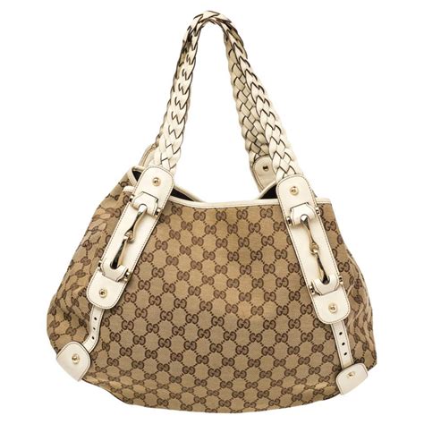 Gucci White/Beige GG Canvas and Leather Pelham Tote 